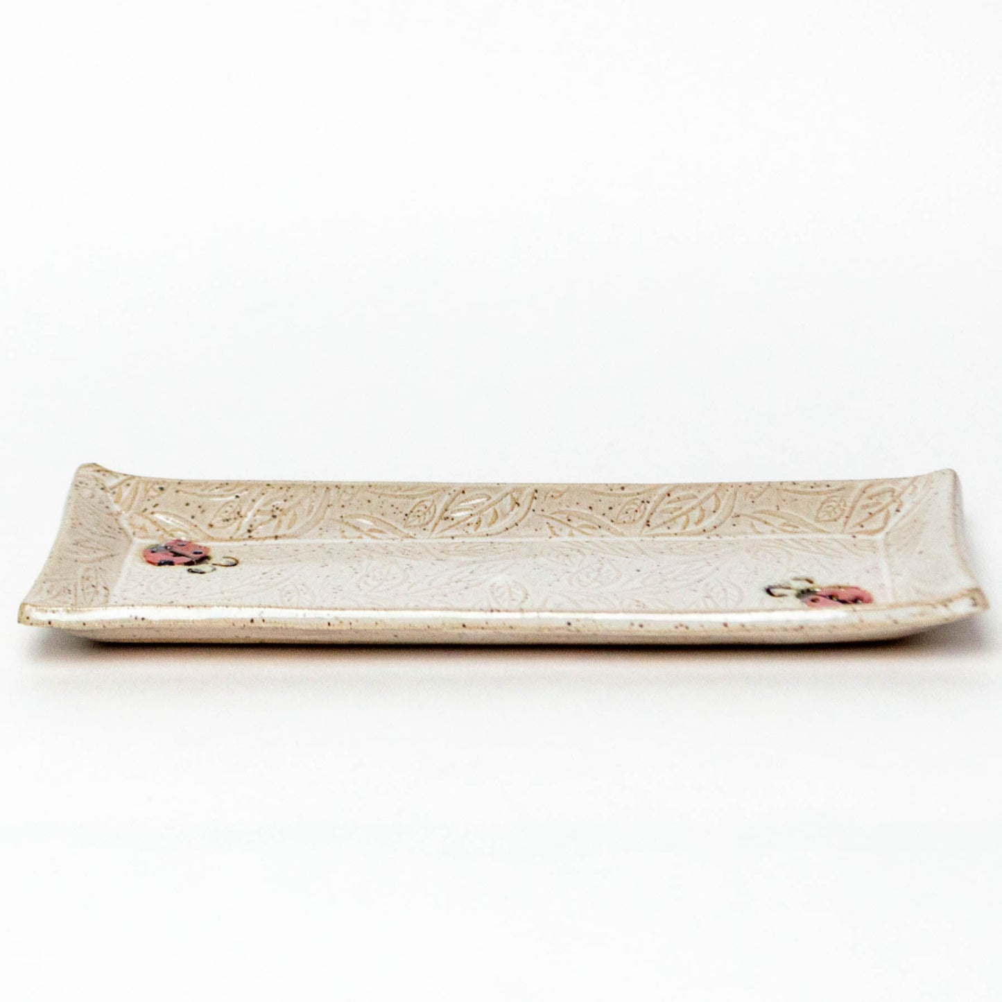 Ladybugs on White Stoneware Butter Dish
