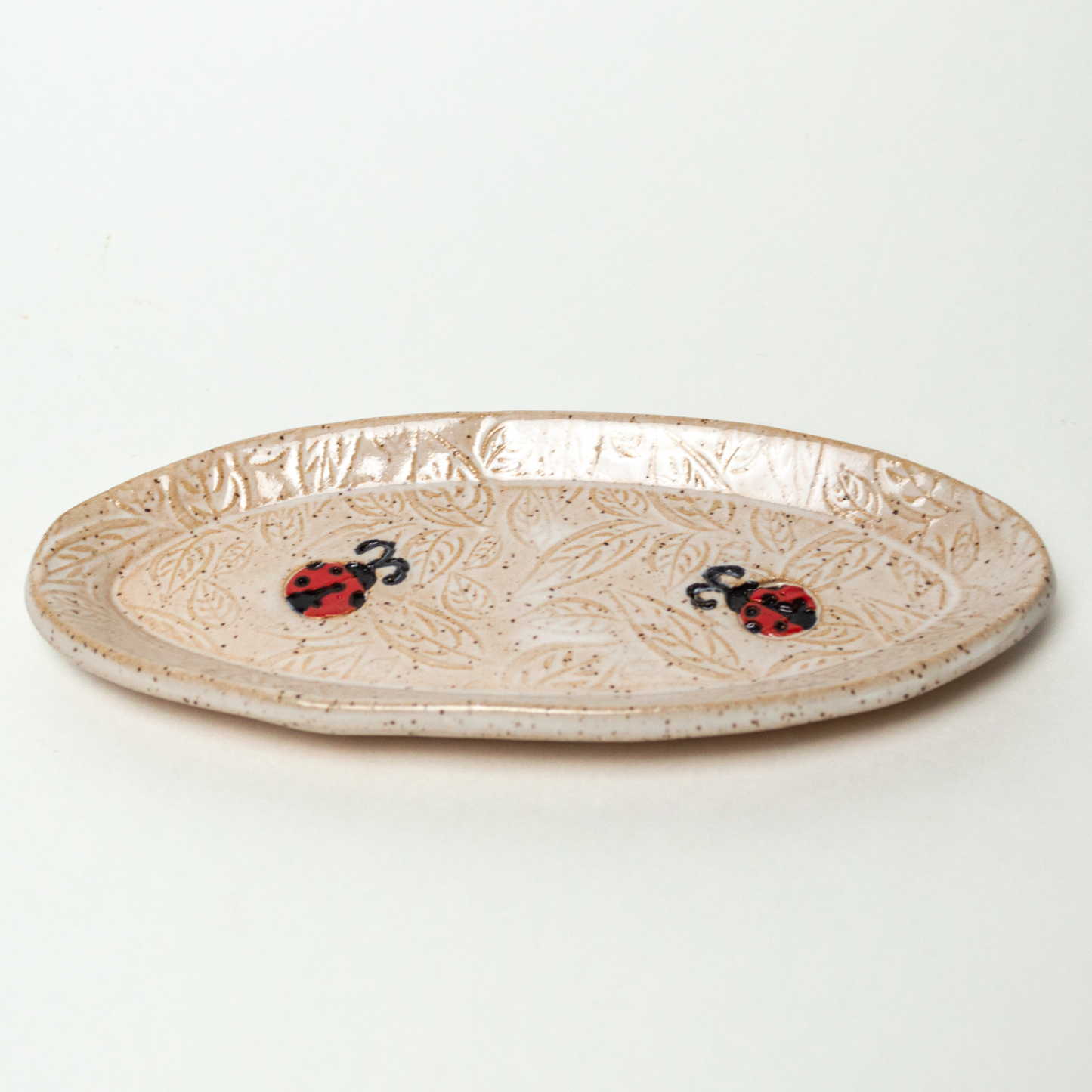 Ladybug White Oval Stoneware Trinket Dish