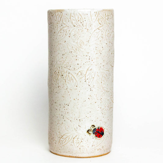 Ladybug Design White Vase