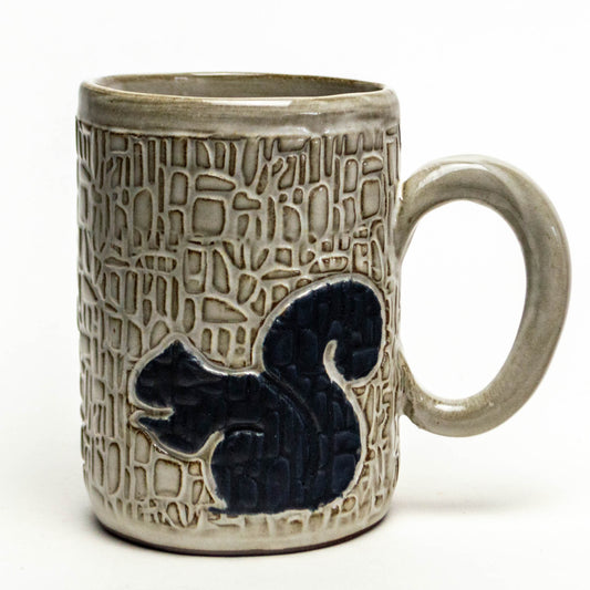 Black Squirrel White on Chocolate Clay 14oz Mug