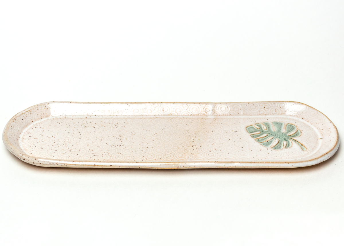Monstera Leaf on White handmade Stoneware 12" Platter