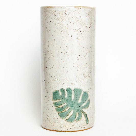 Monstera Leaf Pattern White Vase