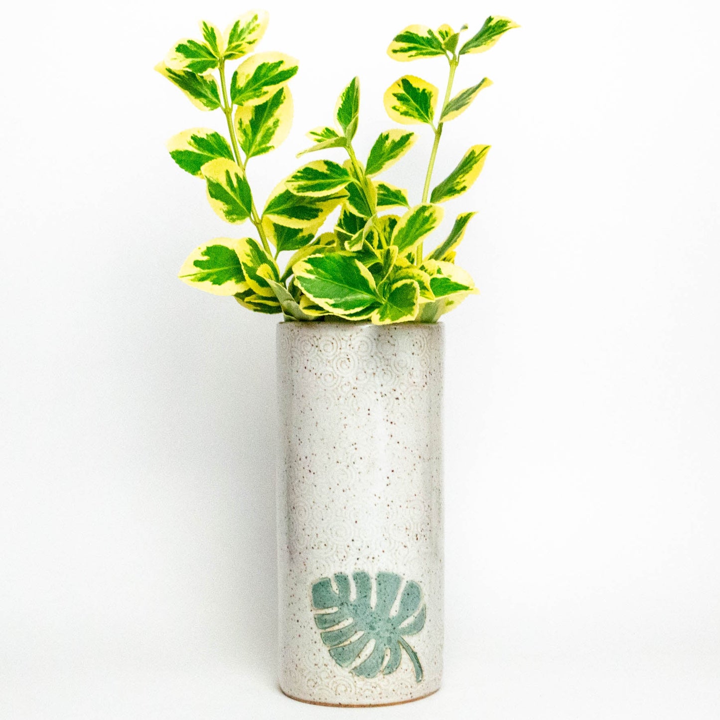 Monstera Leaf Pattern White Vase