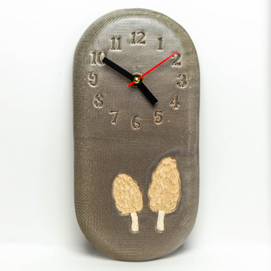 Morel Mushroom Gray Stoneware Wall Clock
