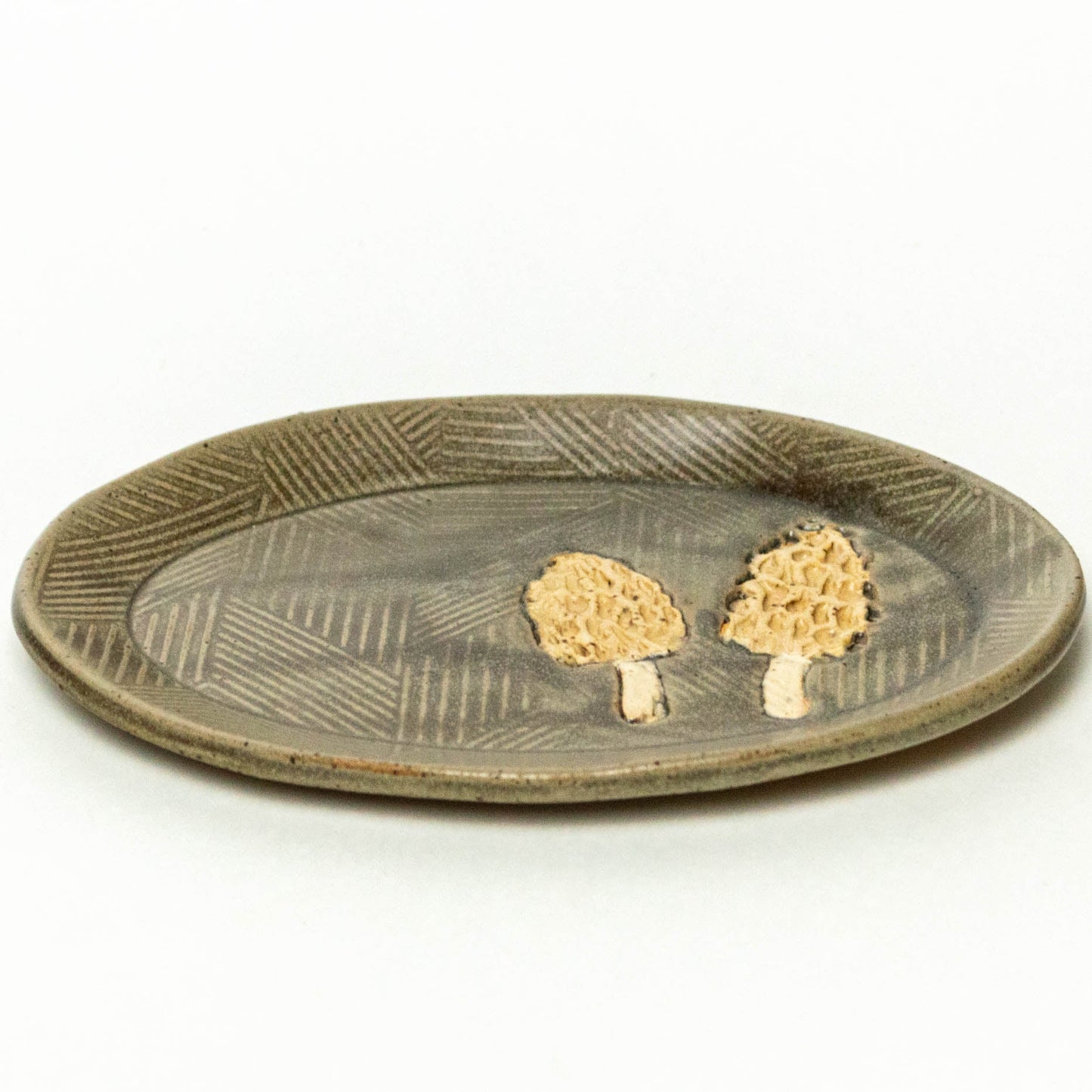 Morel Mushroom Gray Oval Trinket Dish