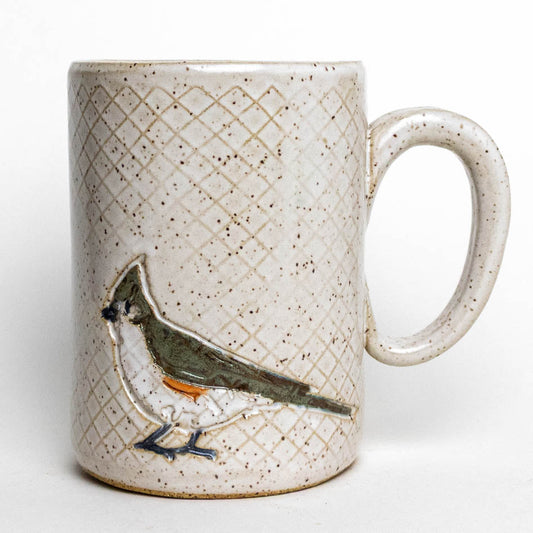 Tufted Titmouse on White Stoneware 14oz Mug