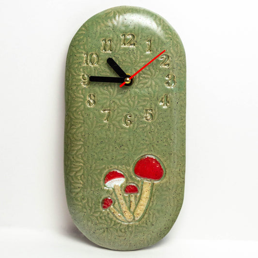 Mushroom Green Stoneware Wall Clock
