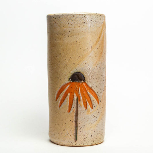 Orange Cone Flower Beige Vase
