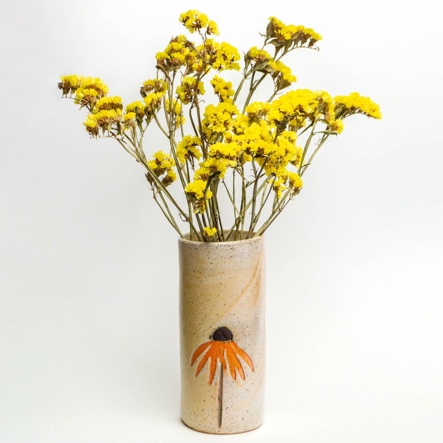 Orange Cone Flower Beige Vase
