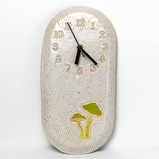 Parrot Mushroom Design White Stoneware Wall Clock