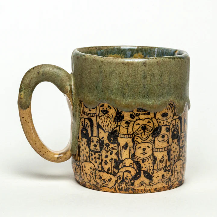 Puppy Dogs Print Beige w/drip Edge Stoneware 12 oz Mug