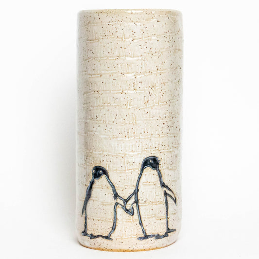 Penguins Design White Vase