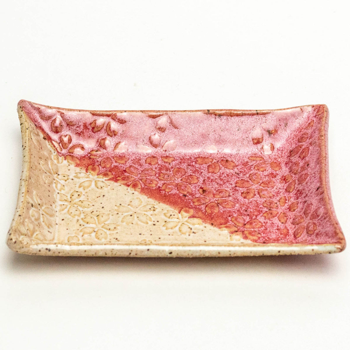 Red & White Flower Pattern Handmade Stoneware Trinket Dish