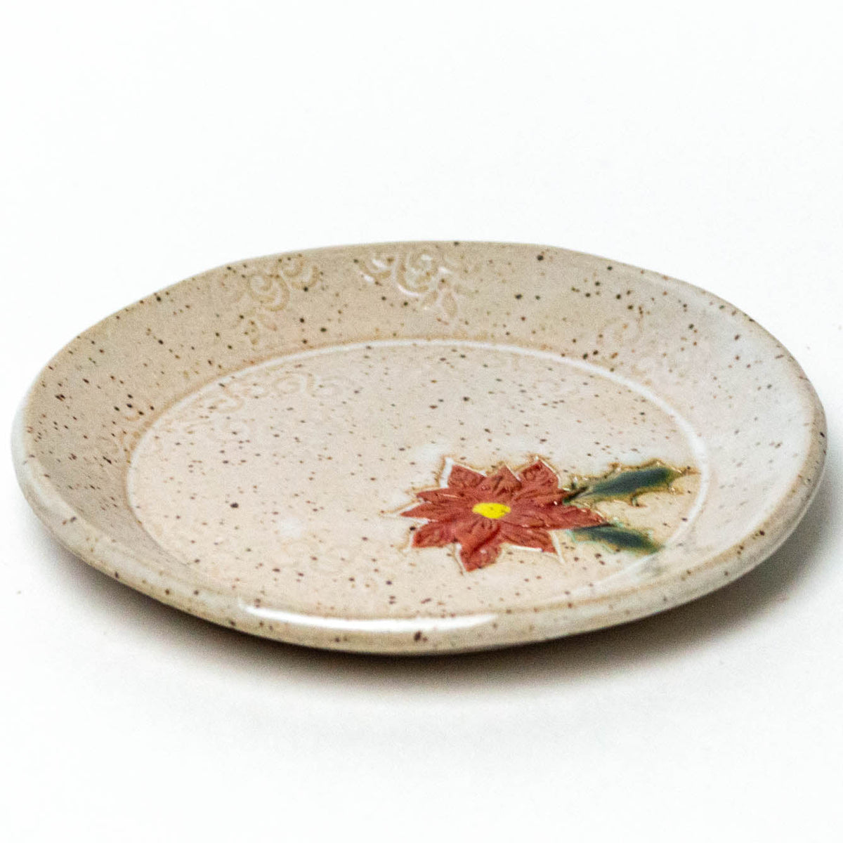 Poinsettia on White Stoneware Round Trinket Dish