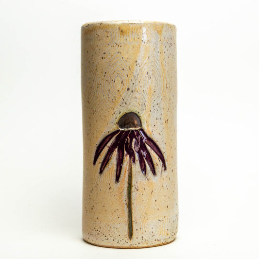 Purple Cone Flower Beige Vase