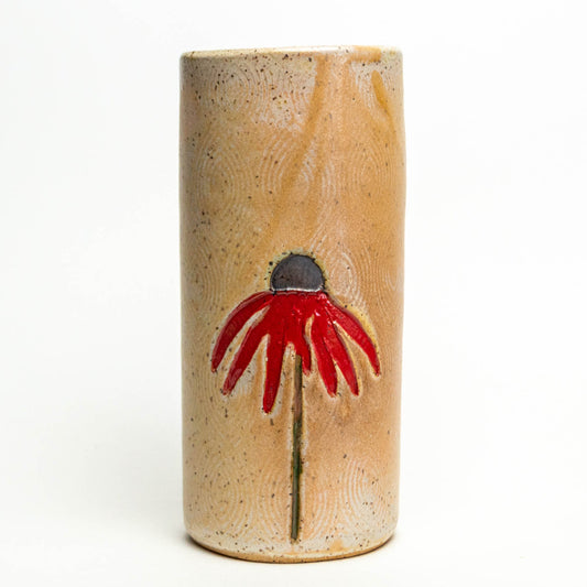 Red Cone Flower Beige Vase