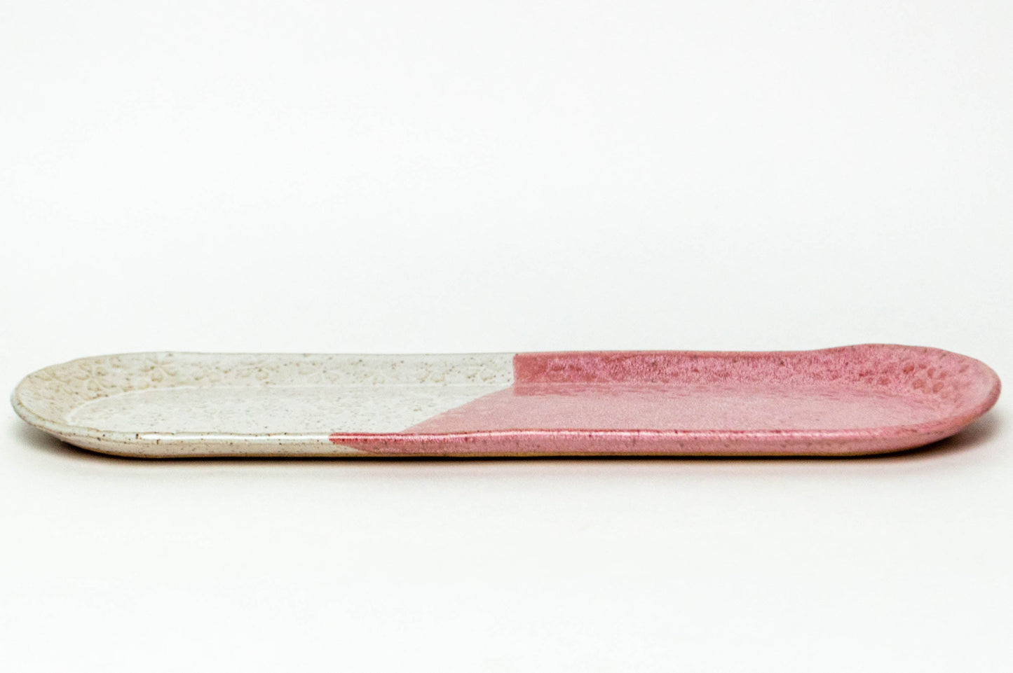 Red & White Flower Pattern Stoneware 12"x4" Platter