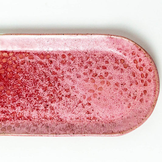 Red & White Flower Pattern Stoneware 12"x4" Platter