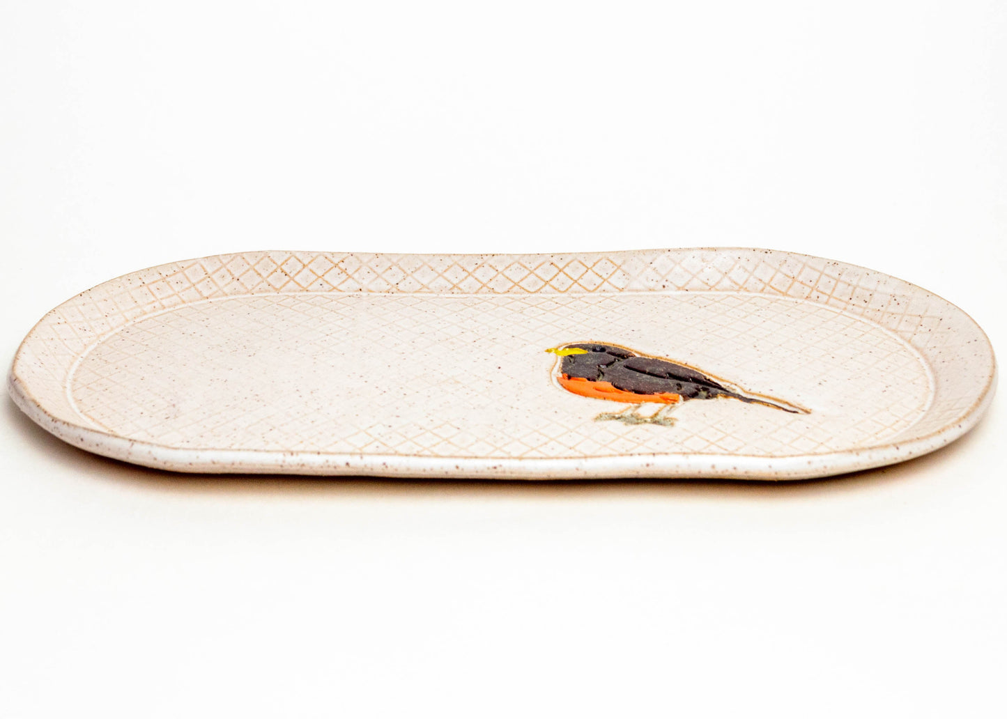 Robin on White Stoneware 10"x5" Platter