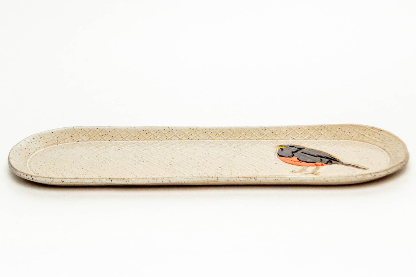 Robin on White Stoneware 12"x4" Platter