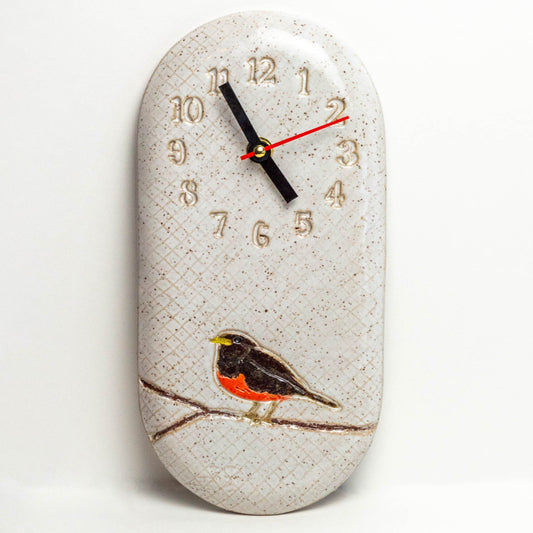 Robin on White Stoneware Wall Clock