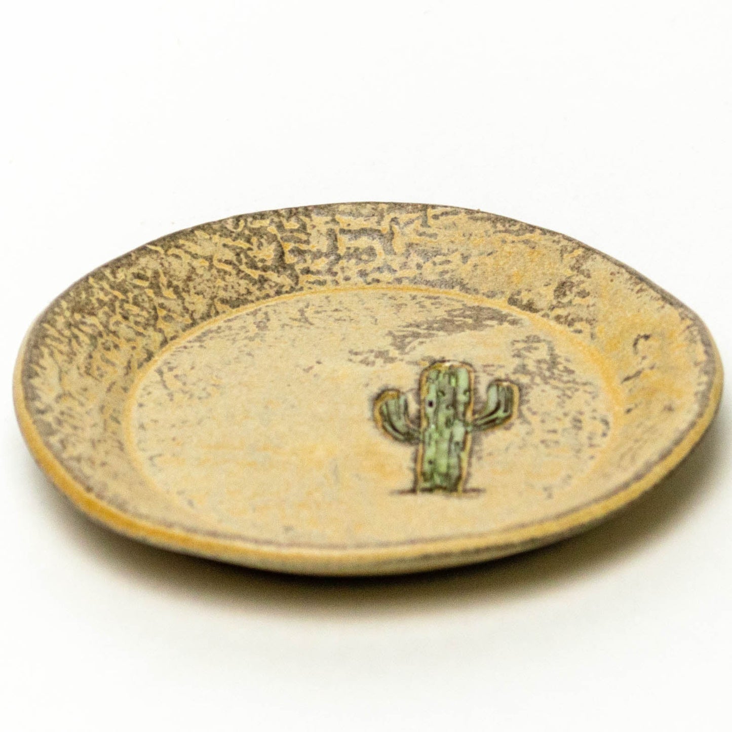 Saguaro Cactus Beige Round Stoneware Trinket Dish