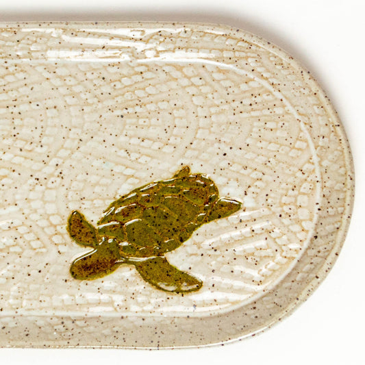 Sea Turtle on White Stoneware 10" x 5" Platter