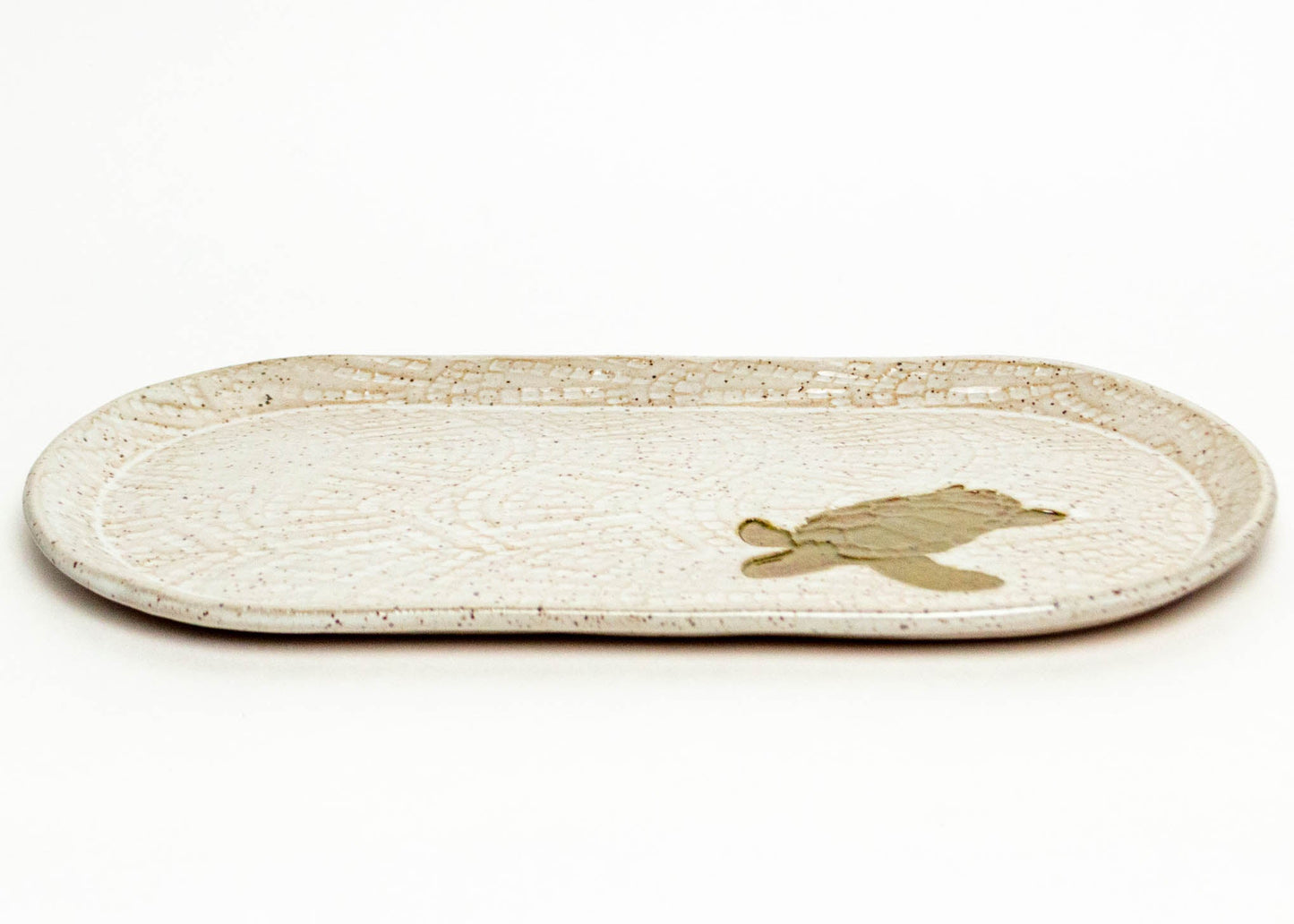 Sea Turtle on White Stoneware 10" x 5" Platter