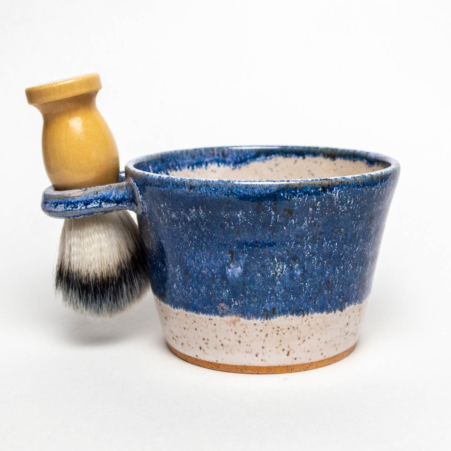 Blue & White Hand-Thrown Stoneware Shave Bowl w/ Brush