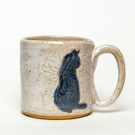 Sitting Black Cat White 10oz Stoneware Mug