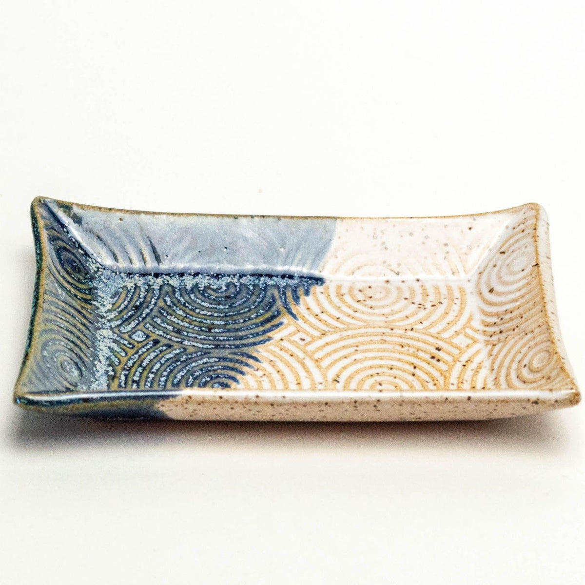 Blue & White Spiral Pattern Handmade Stoneware Trinket Dish
