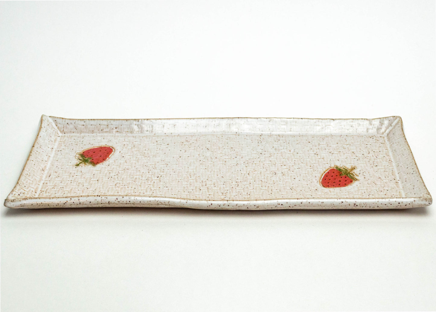 Strawberry White Basketweave Pattern Stoneware 12" Platter