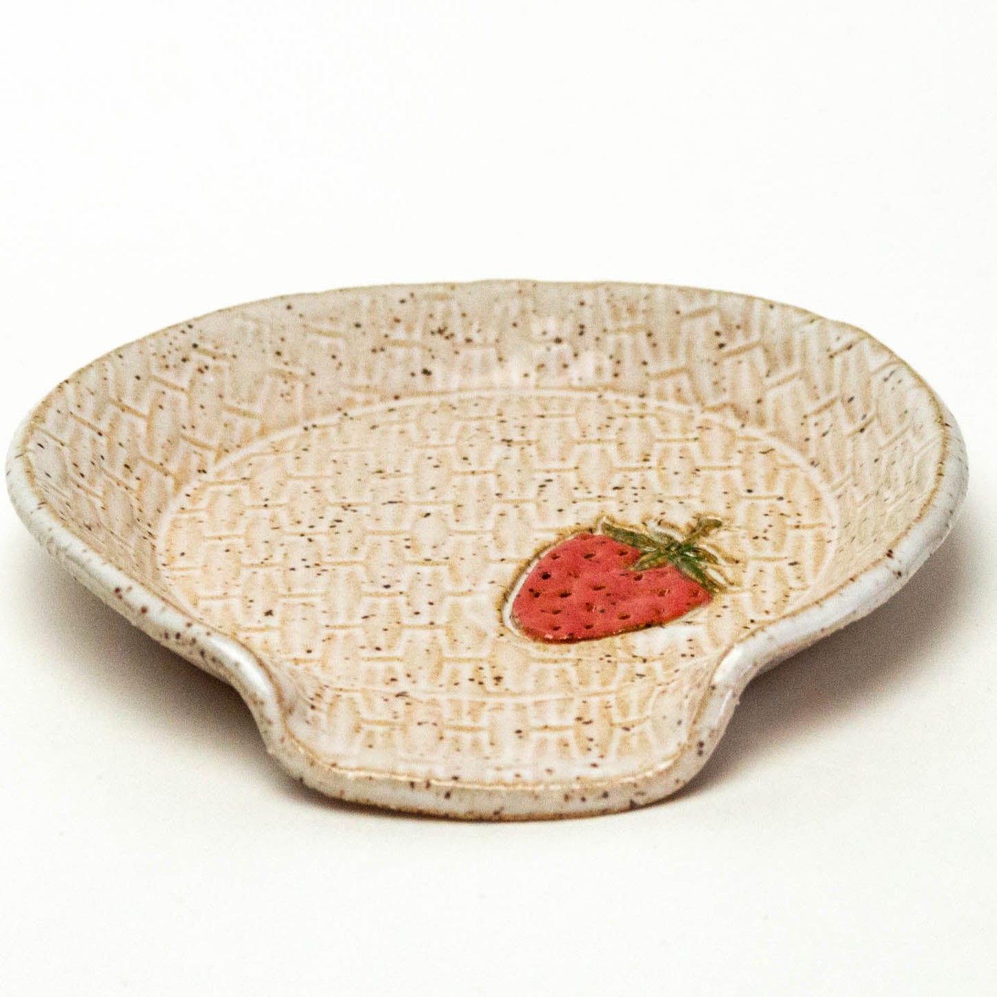Strawberry on White Basketweave Stoneware Spoon Rest