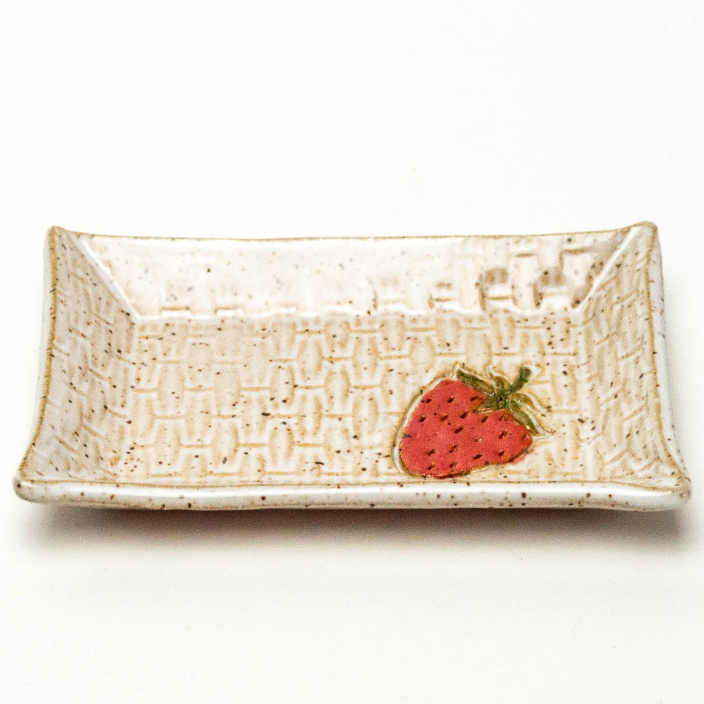 Strawberry Pattern on Handmade Stoneware White Trinket Dish