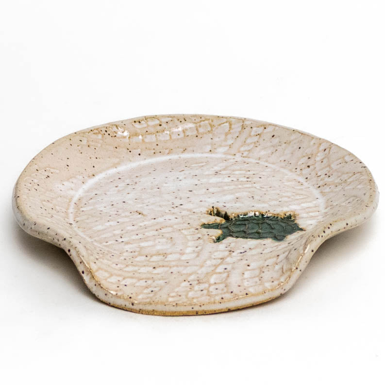 Slider Turtle on White Stoneware Spoon Rest