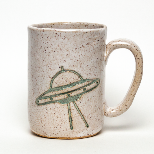 Flying Saucer / UFO Handmade Ceramic White 14oz Mug