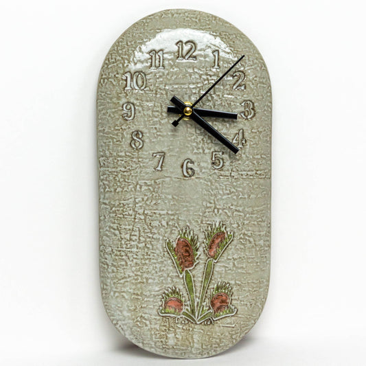 Venus Flytrap White Stoneware Wall Clock