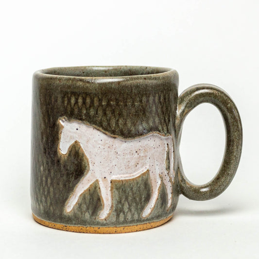 White Horse on Silver Stoneware 10oz Mug