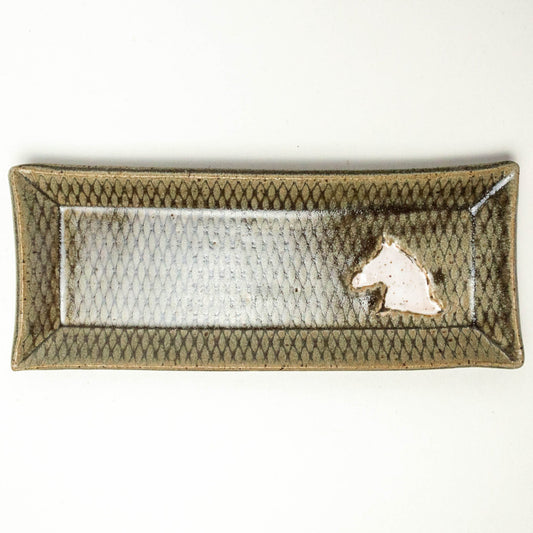 White Horse on Silver Stoneware Butter Dish