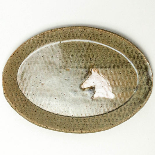 White Horse on Silver Stoneware Oval Trinket Dish