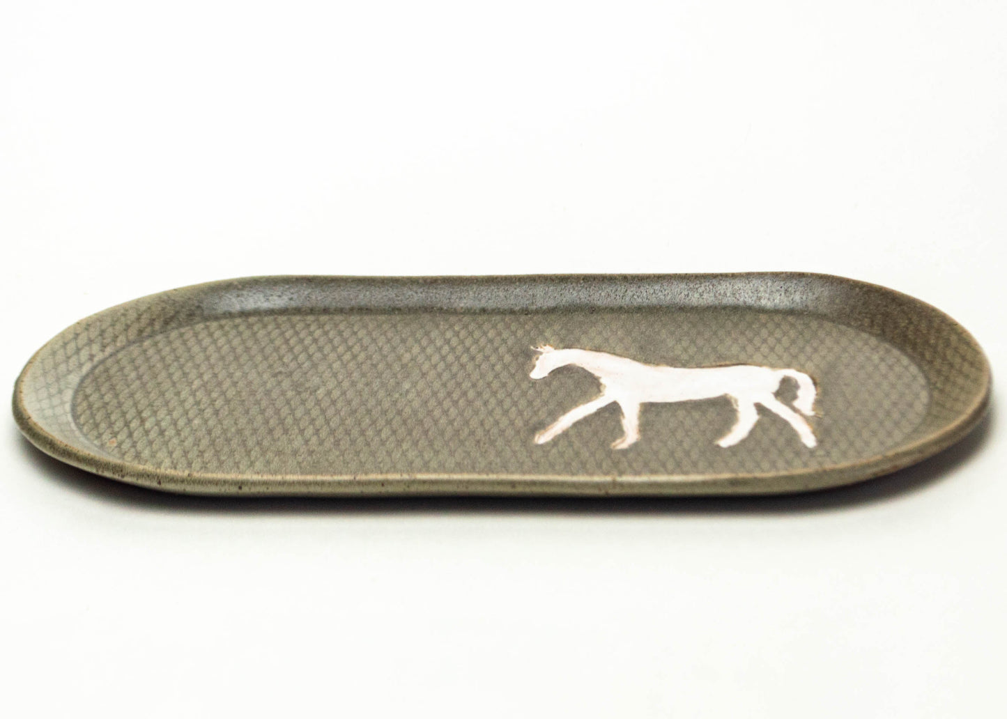 White Horse on Silver Stoneware 10"x5" Platter