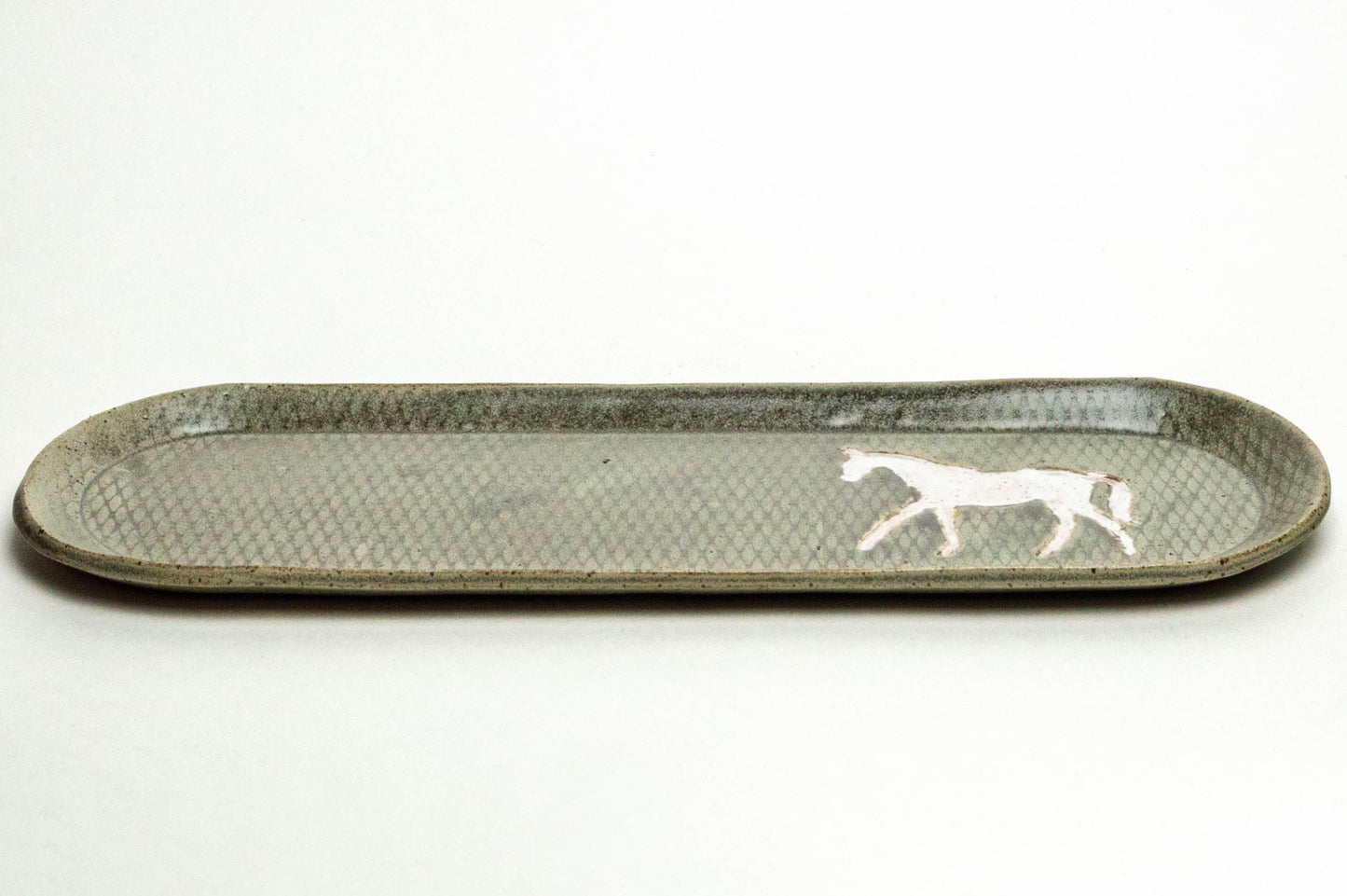 White Horse on Silver Stoneware 12"x4" Platter