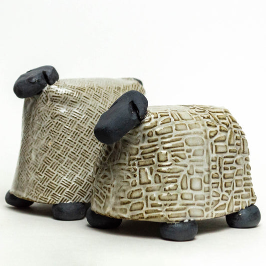 Sheep Stoneware Figures White Fur