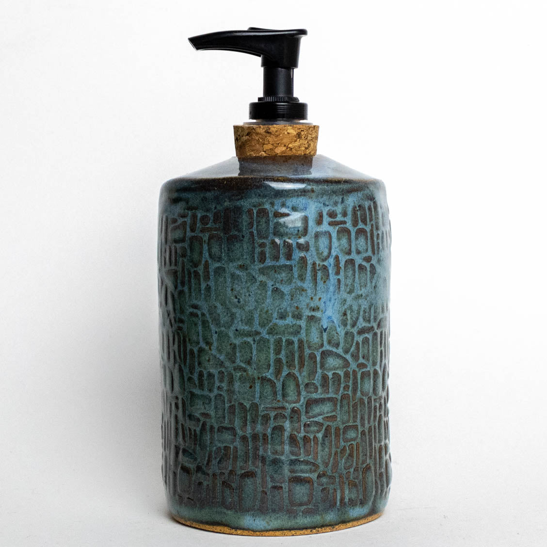 White Squirrel on Blue Stoneware Soap Dispenser