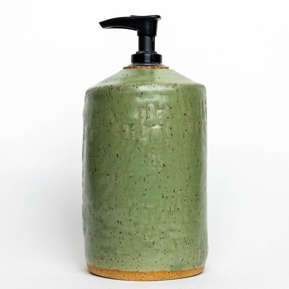 White Squirrel on Green Stoneware Soap Dispenser