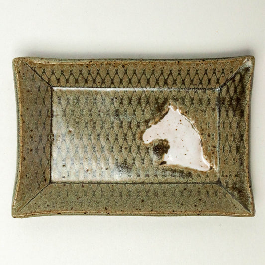 White Horse on Gray Stoneware Trinket Dish