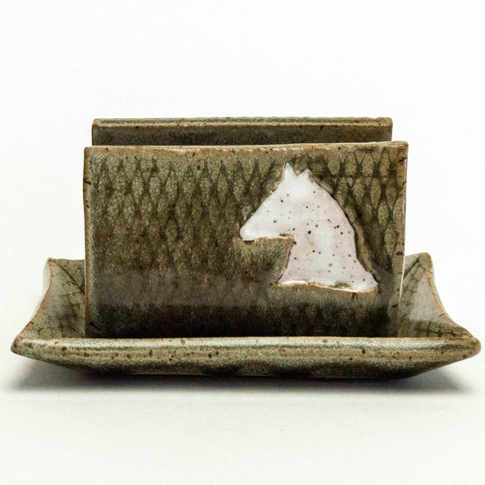 White Horse on Silver Stoneware Sponge Holder