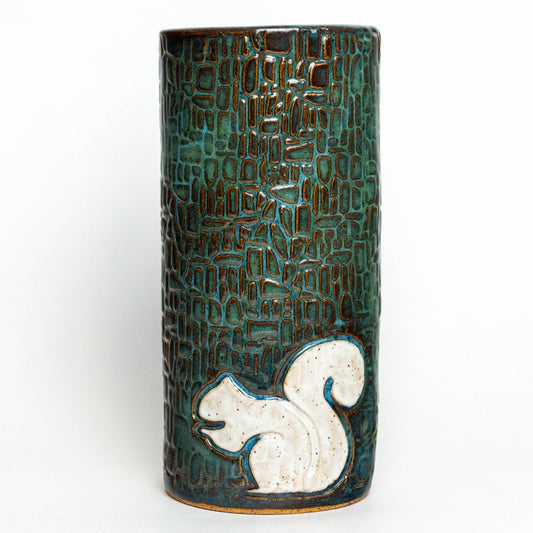 White Squirrel on Blue Vase