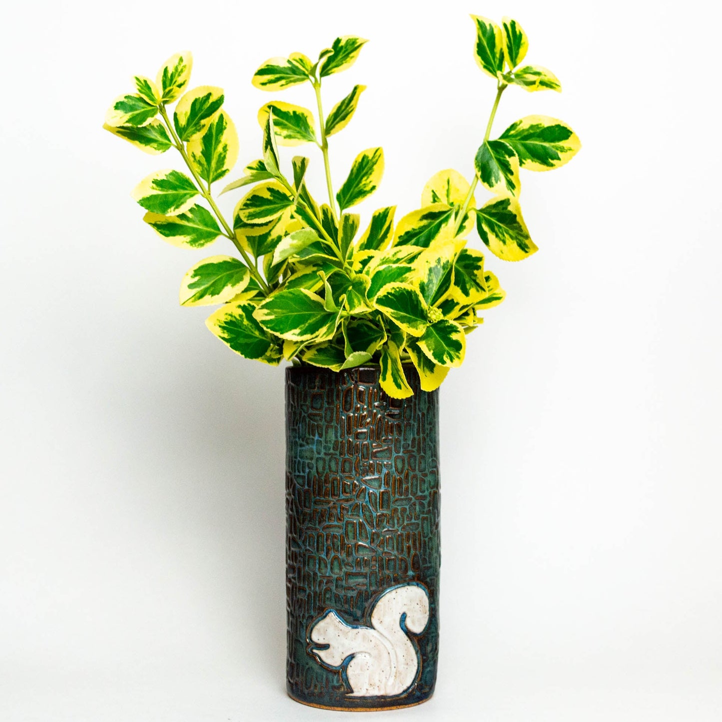 White Squirrel on Blue Vase