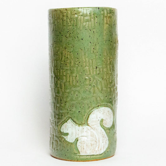 White Squirrel Green Vase